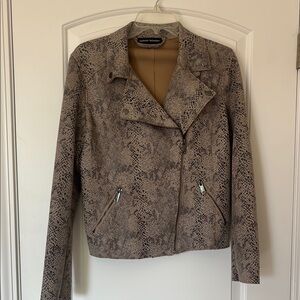Chic Snake Print Faux Leather Jacket